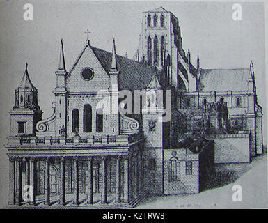 Disegno architettonico della vecchia cattedrale di St Paul prima fu distrutto dal Grande Incendio di Londra nel 1666 (nota non mostra la guglia alti era famoso per) Foto Stock