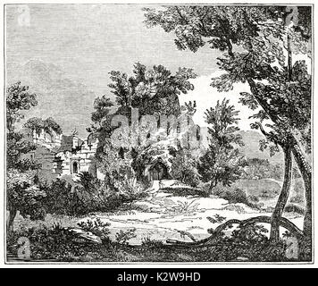 Vecchio vista della Goodrich rovine del castello, Inghilterra. Da autore non identificato, pubblicato sulla rivista Penny, London, 1835 Foto Stock