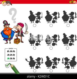 Illustrazione del fumetto di trovare l'ombra senza differenze di attività educative per i bambini con due pirati personaggi di fantasia Illustrazione Vettoriale