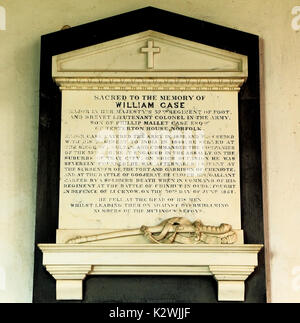 Lucknow, Indian mutiny 1857. memorial a William caso xxxii reggimento di piede, Brevet Tenente Colonnello, esercito britannico, Sepoy Mutiny, Dunton, Norfolk Foto Stock