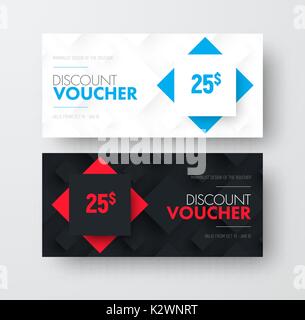 Progettazione di vettore gift voucher con rombi su sfondo e testo. Universal bianco e nero modello flyer per sconti. Impostare Illustrazione Vettoriale