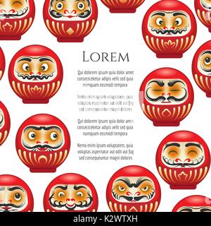 Rosso giapponese daruma dolls poster design, illustrazione vettoriale Illustrazione Vettoriale