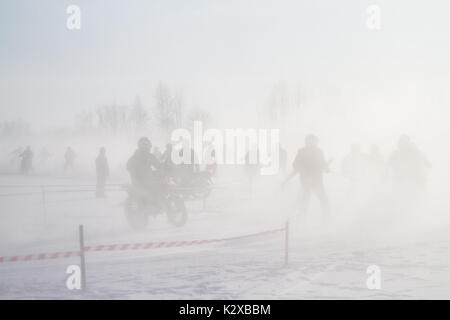 Ski Joring persone su un lago ghiacciato Foto Stock