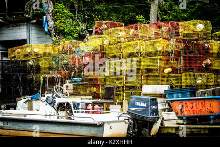 Pile di gamberetti catturatori dalla barca del pescatore. Questa foto è stata scattata su una palude tour all'interno di New Orleans. Foto Stock