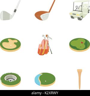 Cose da golf set di icone, stile cartoon Illustrazione Vettoriale