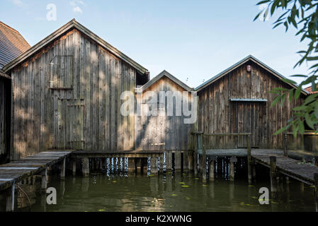 Boathouses a Diessen am Ammersee, Baviera, Germania Foto Stock