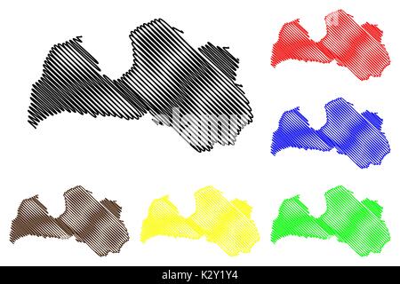 La lettonia mappa illustrazione vettoriale, scribble schizzo della Lettonia Illustrazione Vettoriale
