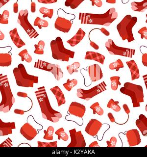 Inverno rosso accessorises pattern senza giunture Illustrazione Vettoriale