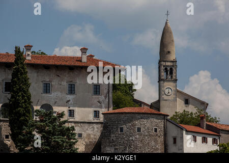 Stanjel è un borgo medievale sulla cima della collina di calcare nella regione slovena del Carso. Si tratta di architettura e case in pietra sono tipici. Foto Stock