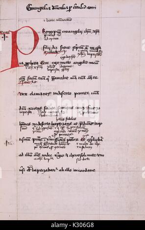 Manoscritto illuminato le pagine da 'Expositiones Evangeliarum et Epistolurum annuo' dal XVI secolo, 1500. Foto Stock