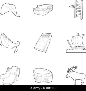 La Scandinavia vita set di icone di stile di contorno Illustrazione Vettoriale