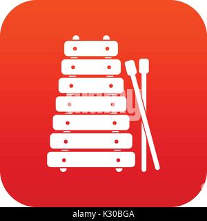 Xilofono e bastoni icona rossa digitale Illustrazione Vettoriale