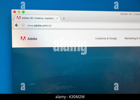 LONDON, Regno Unito - 7 AGOSTO 2017: la homepage del sito web ufficiale di Adobe - la multinazionale americana computer software company, il 7 Agosto 201 Foto Stock