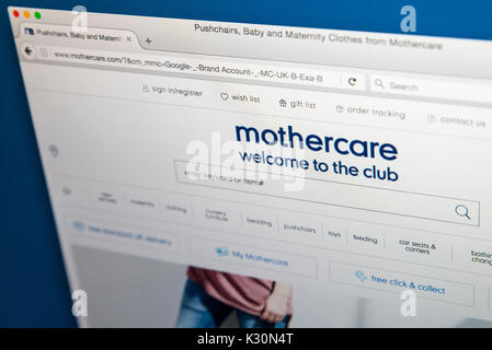 LONDON, Regno Unito - 10 AGOSTO 2017: la homepage del sito web ufficiale per i Mothercare, il rivenditore inglese specializzata in prodotti per la madre in attesa Foto Stock