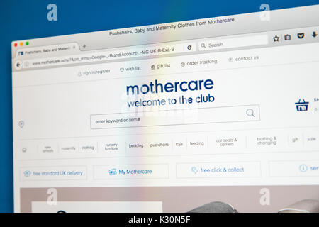 LONDON, Regno Unito - 10 AGOSTO 2017: la homepage del sito web ufficiale per i Mothercare, il rivenditore inglese specializzata in prodotti per la madre in attesa Foto Stock