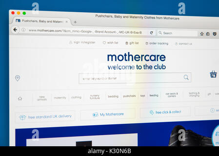 LONDON, Regno Unito - 10 AGOSTO 2017: la homepage del sito web ufficiale per i Mothercare, il rivenditore inglese specializzata in prodotti per la madre in attesa Foto Stock