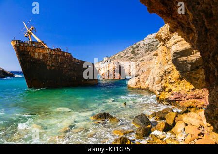 Vecchia nave relitto in Amorgos isalnd,Grecia. Foto Stock