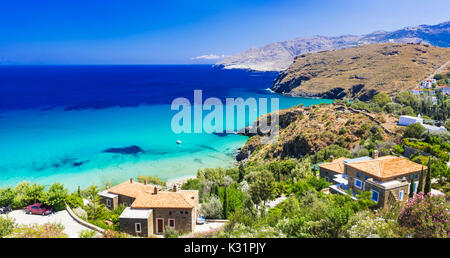 Bella Baia Mare tourquise.Isola di Andros, CICLADI Foto Stock