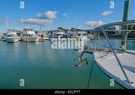 Big Game barche da pesca ormeggiate sulla marina . Grandi yacht in Whitianga Coromandel, Marina in Nuova Zelanda. Foto Stock