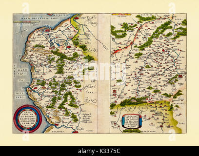 Mappa vecchia delle regioni francesi in ottimo stato di conservazione. Da Ortelius, Theatrum Orbis Terrarum, Anversa, 1570 Foto Stock