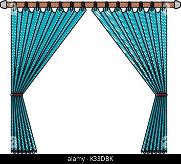 Tenda decorativa aperto della camera di contenimento di un palo in color pastello a silhouette su sfondo bianco Illustrazione Vettoriale