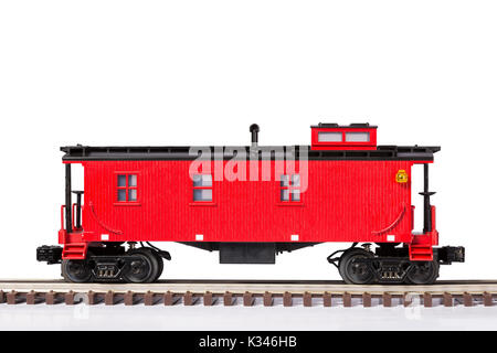 Red railroad caboose Foto Stock