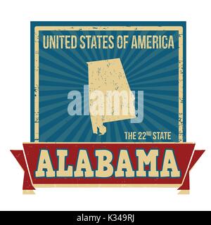 Grunge timbro di gomma con il nome e la mappa di Alabama, illustrazione vettoriale Illustrazione Vettoriale
