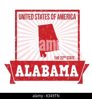 Grunge timbro di gomma con il nome e la mappa di Alabama, illustrazione vettoriale Illustrazione Vettoriale