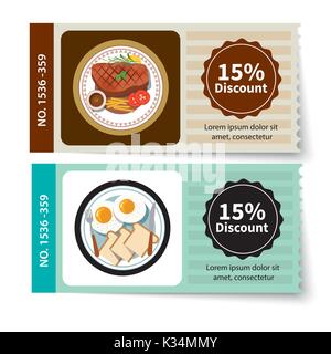 Set di cibo coupon sconto modello di progettazione Illustrazione Vettoriale