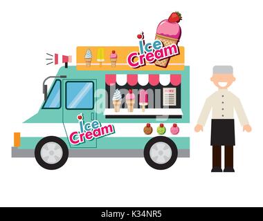 Carrello di cibo gelato Illustrazione Vettoriale