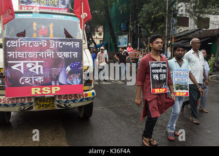 Kolkata, India. 01 Sep, 2017. kolkata,l'India, 01 settembre, 2017. Il rally di protesta contro il presidente statunitense Donald Trump crescenti dell imperialismo. Credito: Sudip Maiti/Alamy Live News Foto Stock