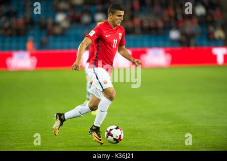 Oslo, Norvegia. 01 Sep, 2017. Norvegia - Oslo il 1 settembre 2017. Mohamed Elyounoussi (11) di Norvegia visto durante la Coppa del Mondo il qualificatore tra la Norvegia e la Repubblica di Azerbaigian a Ullevaal Stadion di Oslo. Credito: Gonzales foto/Alamy Live News Foto Stock