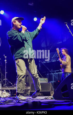 Regno Unito. 01 Sep, 2017. mac demarco performing live sui boschi tappa al 2017 fine del festival di strada in larmer tree gardens nel Dorset. photo Data: venerdì, 1 settembre 2017. Credito: roger garfield/alamy live news Foto Stock