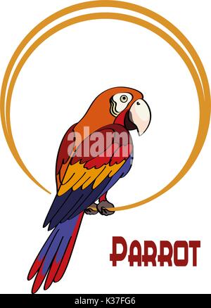 Cartoon Parrot sull'anello Illustrazione Vettoriale