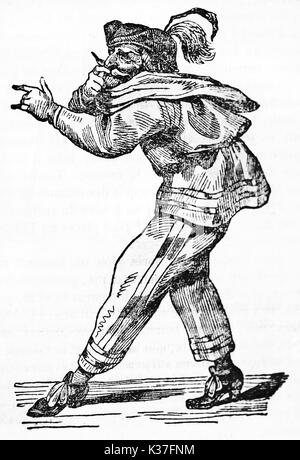 Gandolin, fumetto personaggio mascherato in francese tradizione teatrale (XVII secolo), agendo sul palco. Vecchia illustrazione di autore non identificato pubblicato il Magasin pittoresco Parigi 1834 Foto Stock