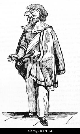 Vecchia immagine raffigurante Pulcinella, classica italiana carattere. Da autore non identificato, pubblicato il Magasin pittoresco, Parigi, 1834 Foto Stock
