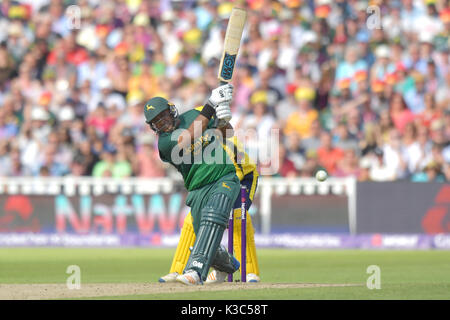 Nottinghamshire's Samit Patel pipistrelli durante la NatWest T20 Blast Finals giorno a Edgbaston, Birmingham. Stampa foto di associazione. Picture Data: Sabato 2 settembre 2017. Vedere PA storia CRICKET T20 Blast. Foto di credito dovrebbe leggere: Anthony Devlin/filo PA. Restrizioni: solo uso editoriale. Nessun uso commerciale senza il previo consenso scritto da parte della BCE. Immagine ancora utilizzare solo. Assenza di immagini in movimento per emulare broadcast. Non rimuovere od oscurare del logo dello sponsor. Foto Stock