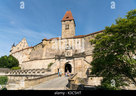 Eingang mit Bulgarenturm, Burg Veste Coburg in Coburg, Oberfranken, Bayern, Deutschland | Ingresso alla Veste Coburg, o fortezza di Coburg, Coburg, upp Foto Stock