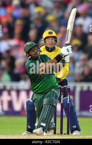 Nottinghamshire's Samit Patel colpisce un sei durante la NatWest T20 Blast Finals giorno a Edgbaston, Birmingham. Foto Stock