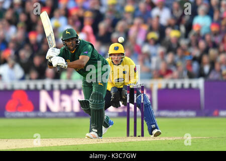 Nottinghamshire's Samit Patel pipistrelli durante la NatWest T20 Blast Finals giorno a Edgbaston, Birmingham. Foto Stock