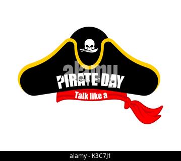 International parlare come un giorno pirata. I pirati cap. Le ossa e il cranio. Hat da buccaneer Illustrazione Vettoriale