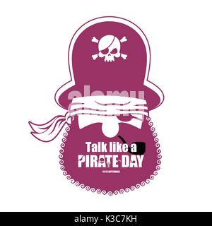 International parlare come un giorno pirata. pirate ritratto in hat. occhio patch e tubo di fumo. filibuster cap. ossa e il cranio. testa corsair barba nera. Illustrazione Vettoriale