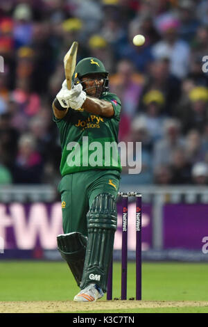 Nottinghamshire's Samit Patel pipistrelli durante la NatWest T20 Blast Finals giorno a Edgbaston, Birmingham. Foto Stock