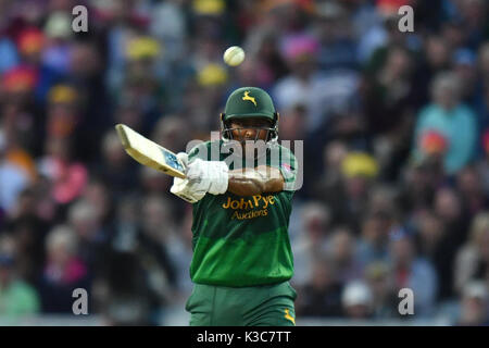 Nottinghamshire's Samit Patel pipistrelli durante la NatWest T20 Blast Finals giorno a Edgbaston, Birmingham. Foto Stock