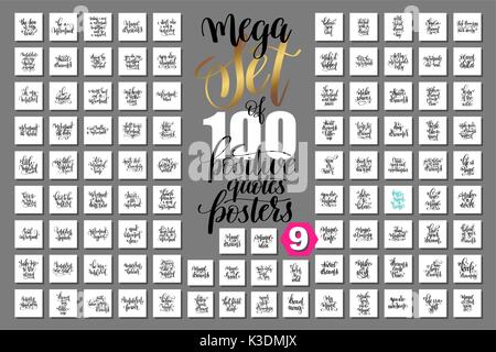 Mega set di 100 caratteri a mano preventivi positivo poster Illustrazione Vettoriale