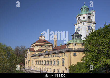 Torre dell'Müllerschen Volksbad (bagno), Monaco di Baviera, Haidhausen, Alta Baviera, Baviera, Germania, Foto Stock