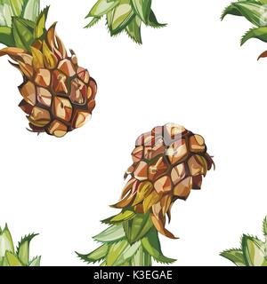 Modello senza cuciture con Ananas tropicale. Elemento per la progettazione di inviti, poster, tessuti e altri oggetti. Isolato su bianco. EPS vettoriali 10 Illustrazione Vettoriale