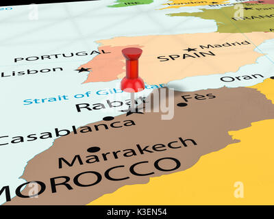 La puntina su Rabat mappa dello sfondo. 3d'illustrazione. Foto Stock