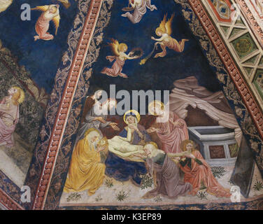 Affresco (1450) da Vecchietta in Siena il Battistero di San Giovanni presso la cattedrale di Siena, che raffigura Gesù pianse da Maria, Giovanni Maria Maddalena Foto Stock