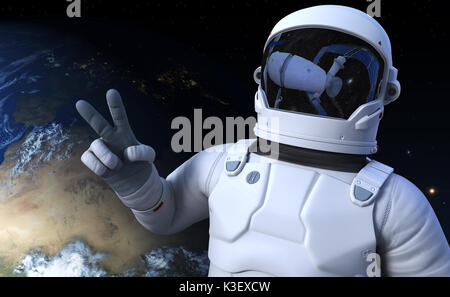 Spaceman in orbita. 3D'illustrazione. Gli elementi di questa immagine fornita dalla NASA Foto Stock